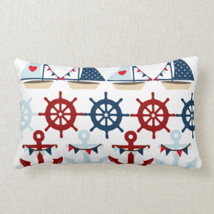 Summer Nautical Theme Anchors Sail Boats Helms Lumbar Pillow