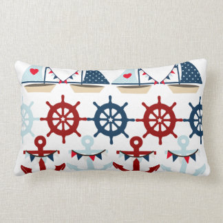 Summer Nautical Theme Anchors Sail Boats Helms Lumbar Pillow