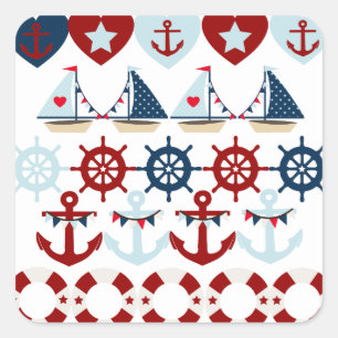 Summer Nautical Theme Anchors Sail Boats Helms Square Sticker