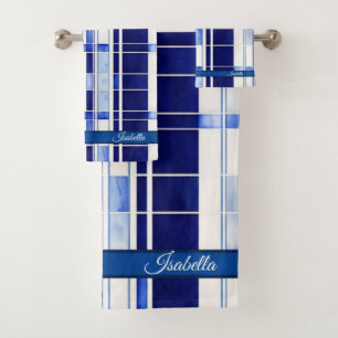 Summer Navy Blue Boat Modern Stripes Collection Bath Towel Set