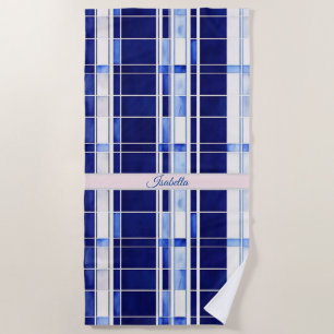 Summer Navy Blue Boat Modern Stripes Collection Beach Towel