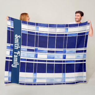 Summer Navy Blue Boat Modern Stripes Collection Fleece Blanket