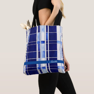 Summer Navy Blue Boat Modern Stripes Collection Tote Bag