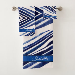 Summer Navy Blue Boat Popular Stripes Collection Bath Towel Set