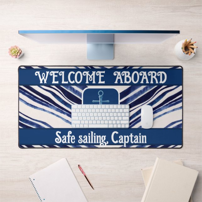 Summer Navy Blue Boat Popular Stripes Collection Desk Mat (Office 1)