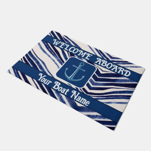 Summer Navy Blue Boat Popular Stripes Collection Doormat