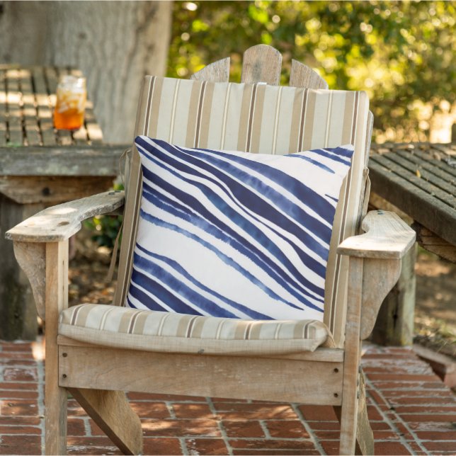 Summer Navy Blue Boat Popular Stripes Collection Outdoor Pillow (Chair)