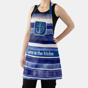 Summer Navy Blue Modern Boat Stripes Collection Apron