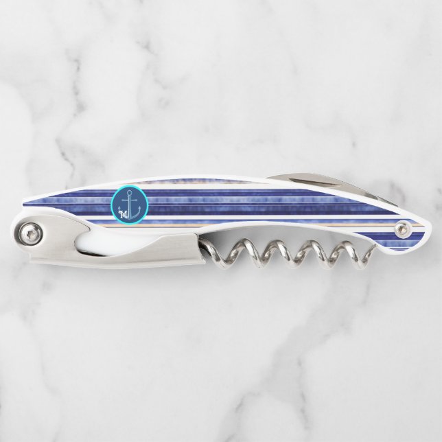 Summer Navy Blue Modern Boat Stripes Collection Corkscrew (Front)