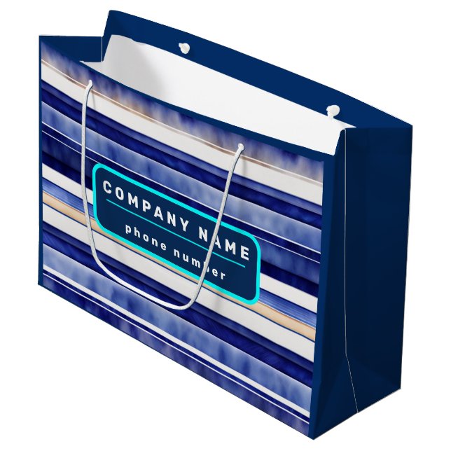 Summer Navy Blue Modern Boat Stripes Collection Large Gift Bag (Front Angled)