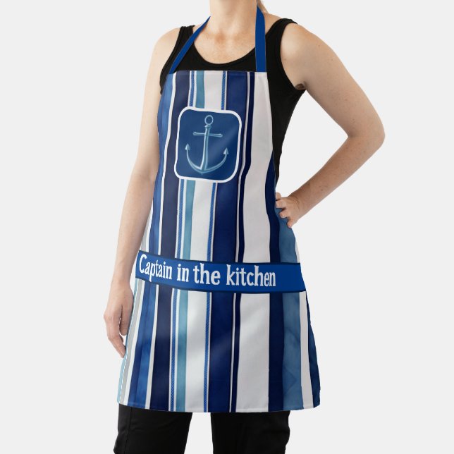Summer Navy Blue Popular Boat Stripes Collection Apron (Insitu)