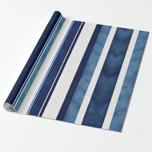 Summer Navy Blue Popular Boat Stripes Collection Wrapping Paper (Unrolled)