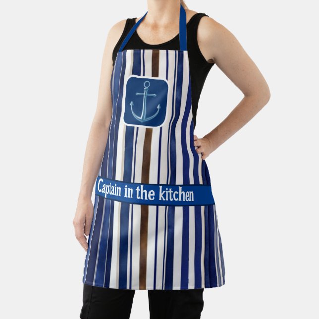 Summer Navy Blue Trendy Boat Stripes Collection Apron (Insitu)