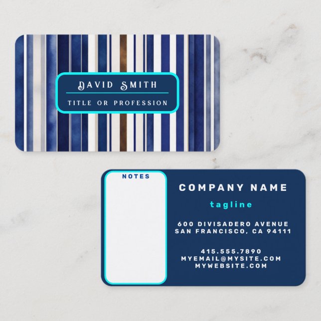Summer Navy Blue Trendy Boat Stripes Collection Business Card (Front/Back)