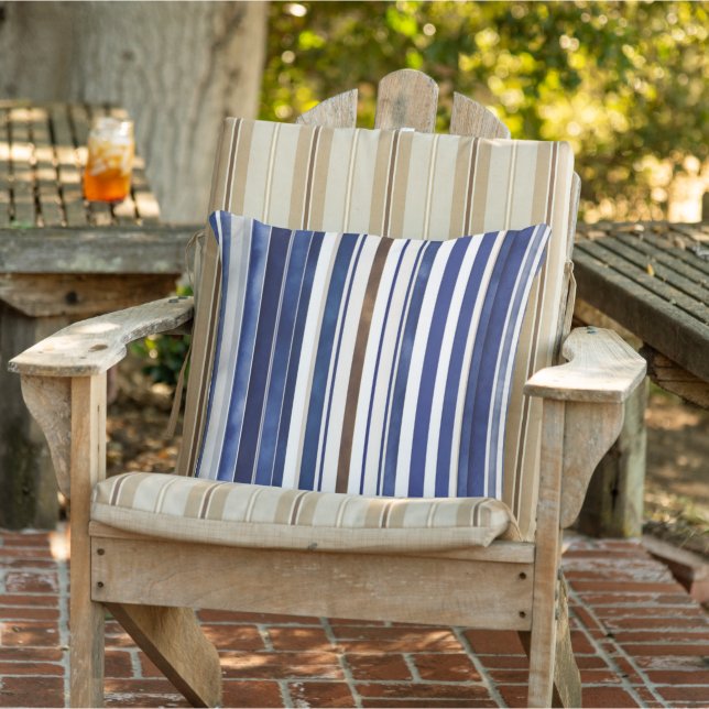 Summer Navy Blue Trendy Boat Stripes Collection Outdoor Pillow (Chair)