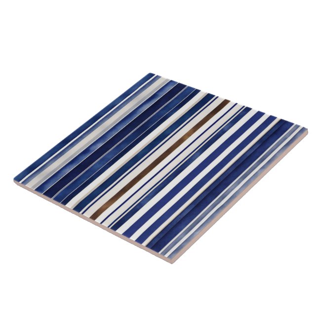 Summer Navy Blue Trendy Boat Stripes Collection Tile (Side)