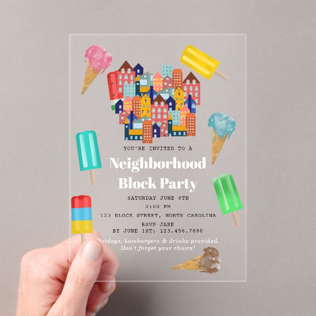 Summer Neighborhood BBQ Block Party Acrylic Invitations (Insitu (Handheld))