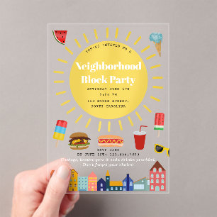 Summer Neighborhood Block Party Acrylic Invitations