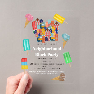 Summer Neighbourhood BBQ Block Party Acrylic Invitations