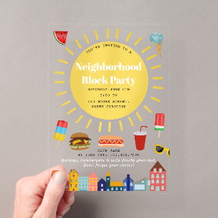 Summer Neighbourhood Block Party Acrylic Invitations