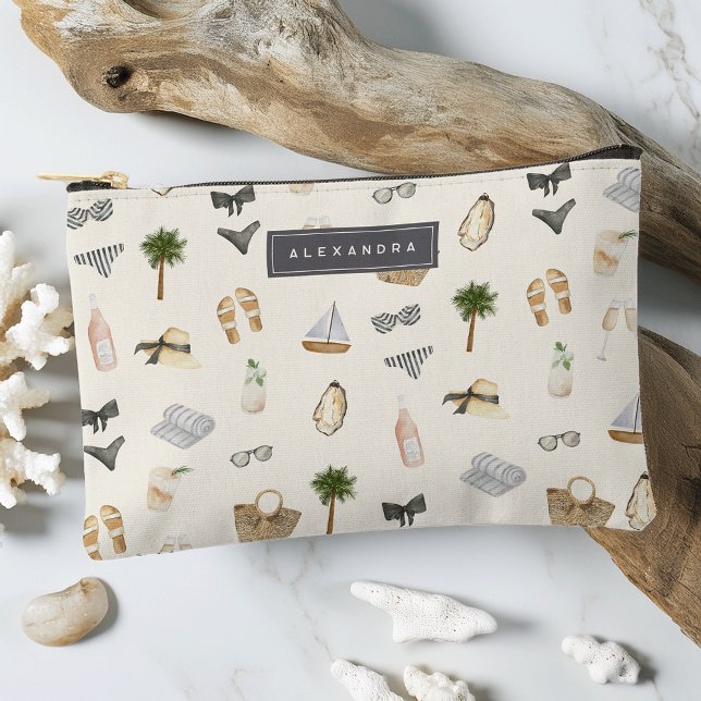 Summer Neutrals Personalized Beach Vacation Accessory Pouch (Creator Uploaded)