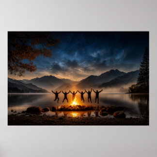 Summer night around the campfire poster