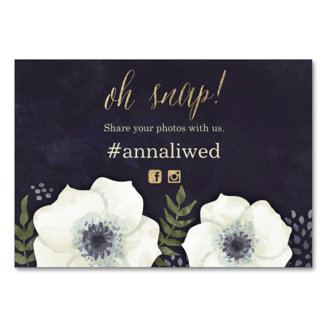 Summer Night Flowers Wedding photo hashtag card (Front)