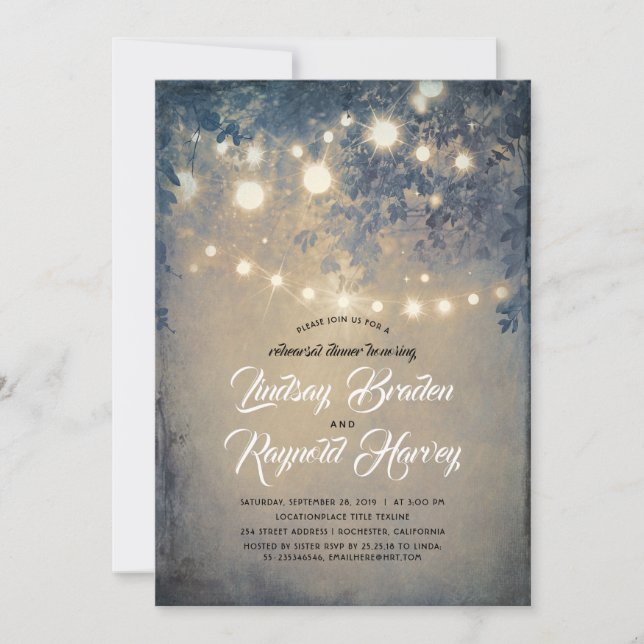 Summer Night Rustic Country Rehearsal Dinner Invitation (Front)