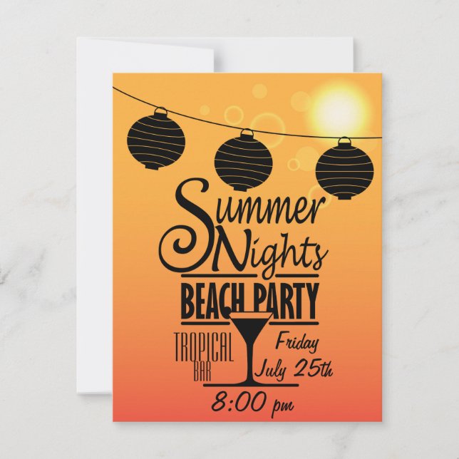 Summer nights beach party invitation design (Front)