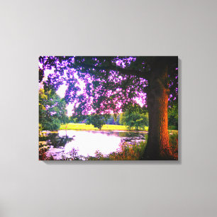Summer Oak Tree and Pond Canvas Print