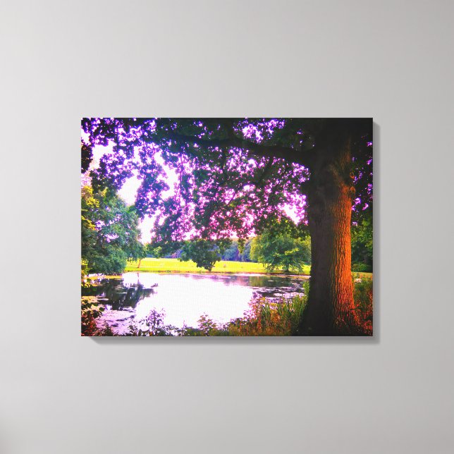 Summer Oak Tree and Pond Canvas Print (Front)
