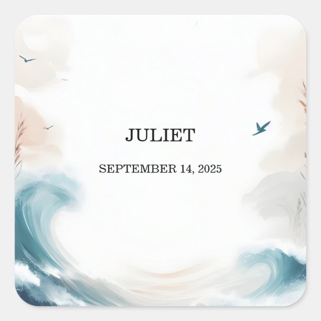 Summer Ocean Beach Blue Water Bridal Shower Square Sticker (Front)
