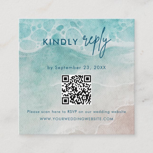 Summer Ocean Blue Beach  Wedding RSVP Card (Front)