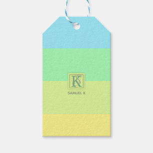 Summer Ocean Lime Colour Palette Stripes Monogram Gift Tags