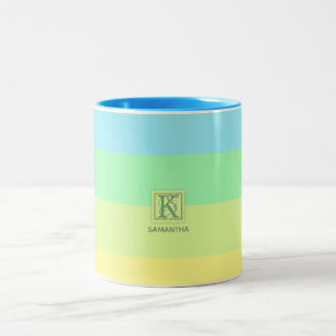 Summer Ocean Lime Colour Palette Stripes Monogram Two-Tone Coffee Mug