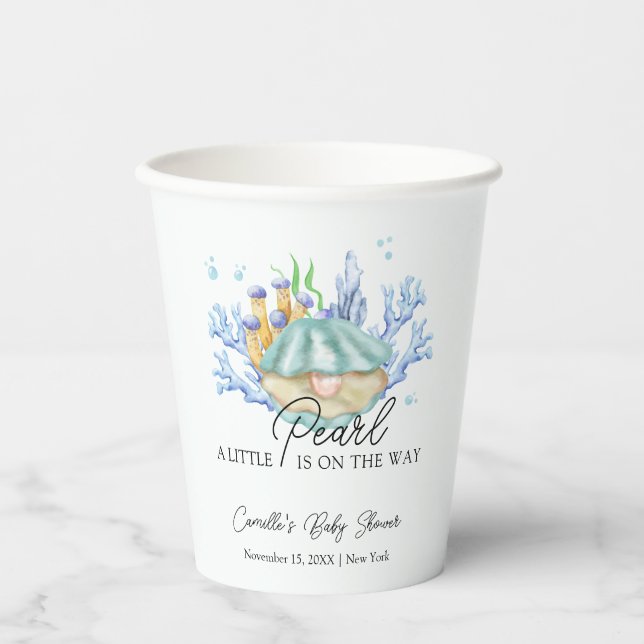 Summer Ocean Pearl Under The Sea Baby Shower Paper Cups (Front)