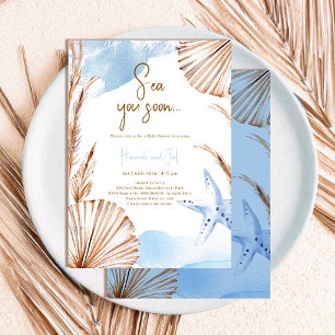 Summer Ocean Sea You Soon Blue Boy Baby Shower Invitation