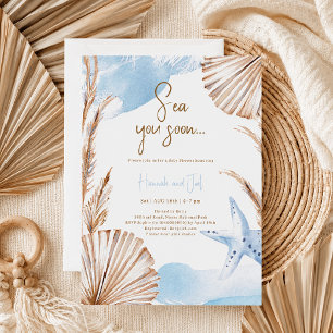 Summer Ocean Sea You Soon Blue Boy Baby Shower Invitation