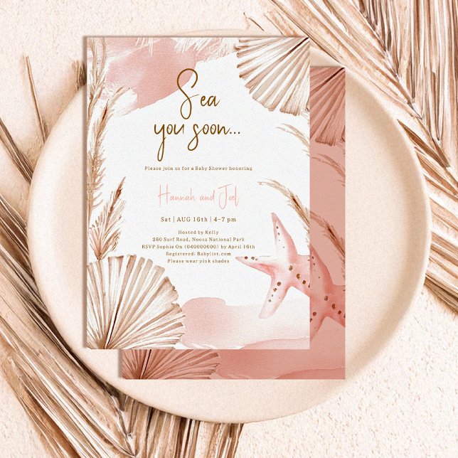 Summer Ocean Sea You Soon Pink Baby Shower Invitation (Creator Uploaded)