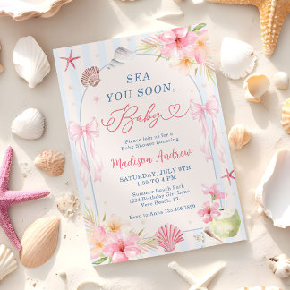 Summer Ocean Sea you Soon Seashell Baby Shower Invitation