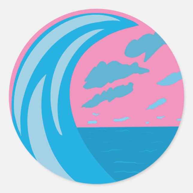 Summer Ocean Wave Clock Classic Round Sticker (Front)