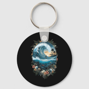 Summer Ocean Wave Surfing Tropical Beach Reef Keychain