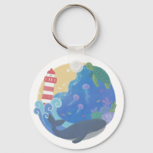 Summer Ocean Whale Turtle & Lighthouse Keychain