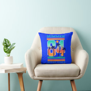 Summer of 1984 Retro Vibe Beach Theme Throw Pillow