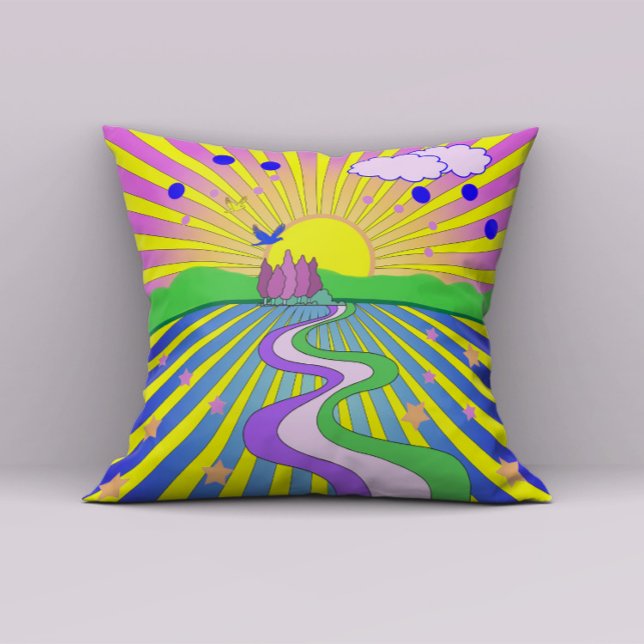 Summer of Love Colourful Psychedelic 60s 70s Throw Pillow (Creator Uploaded)