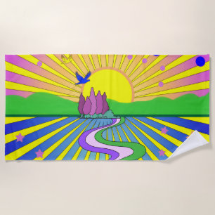 Summer of Love Psychedelic Sixties Sunburst Beach Towel