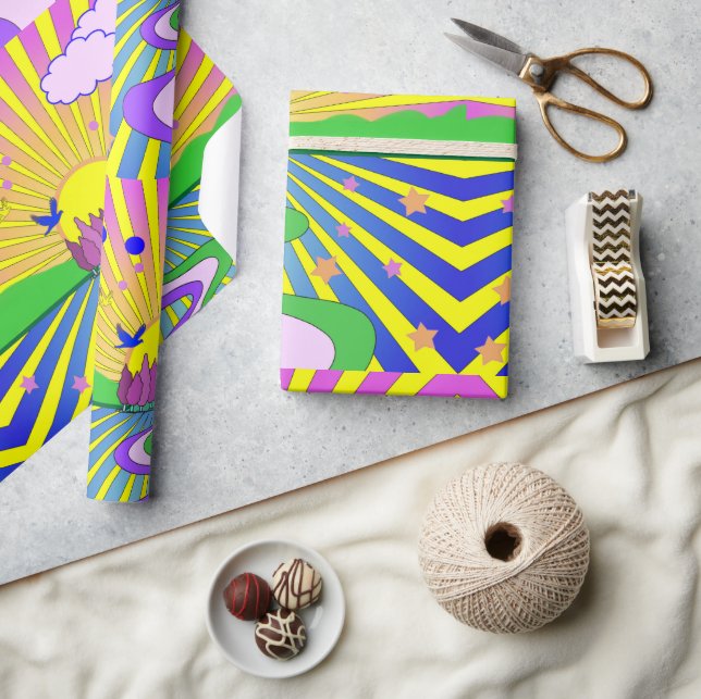 Summer of Love Psychedelic Sixties Sunburst   Wrapping Paper (Crafts)