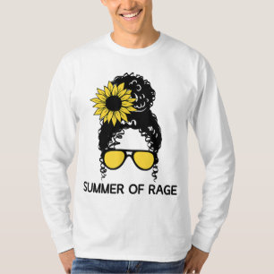 Summer of Rage Feminism Pro Choice Messy Bun Sunfl T-Shirt