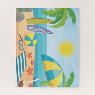 Summer on the Beach with Surf Boards & Palm Trees Jigsaw Puzzle
