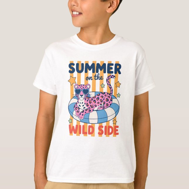 Summer on the Wild Side Leopard Pool Float Design T-Shirt (Front)